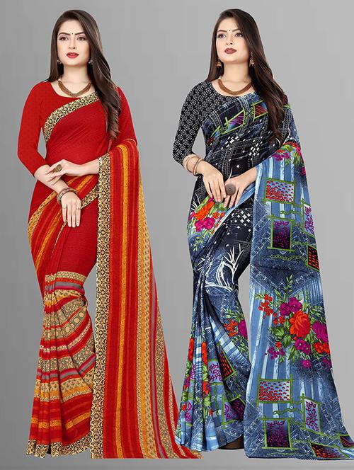 pack of 2 casual wear combo sarees with blouse - 21431995 - Very Small Image - 1