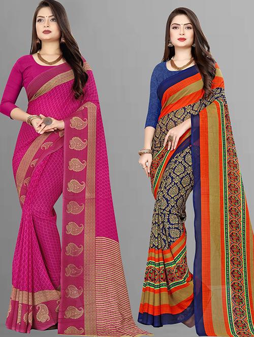 pack of 2 printed casual wear sarees with blouse - 21432000 - Very Small Image - 1