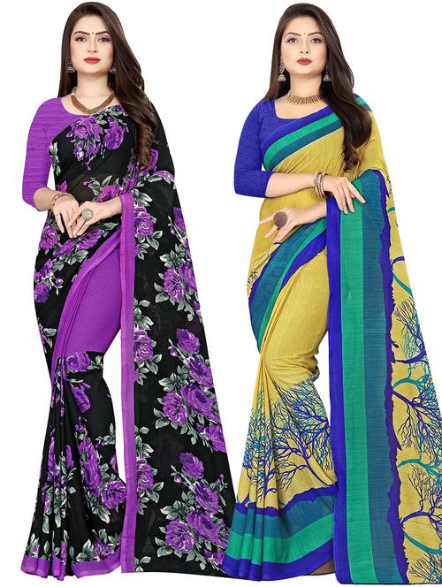 pack of 2 casual wear combo sarees with blouse - 21432002 - Very Small Image - 1