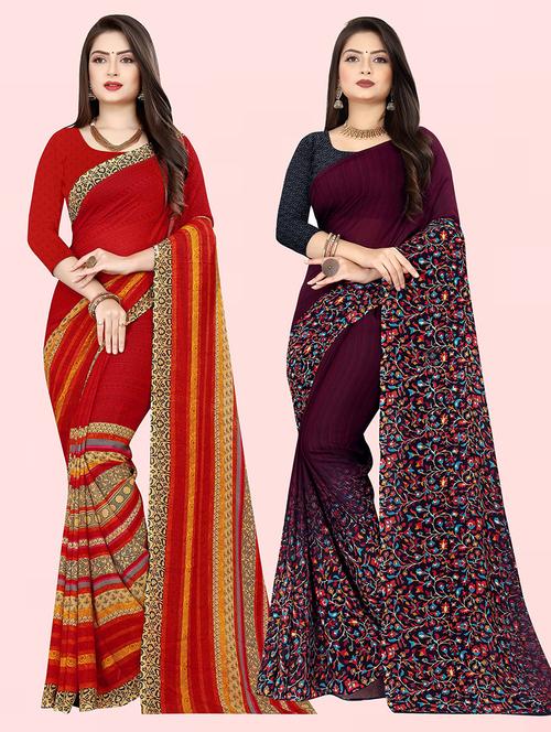 pack of 2 casual wear combo sarees with blouse - 21432004 - Very Small Image - 1