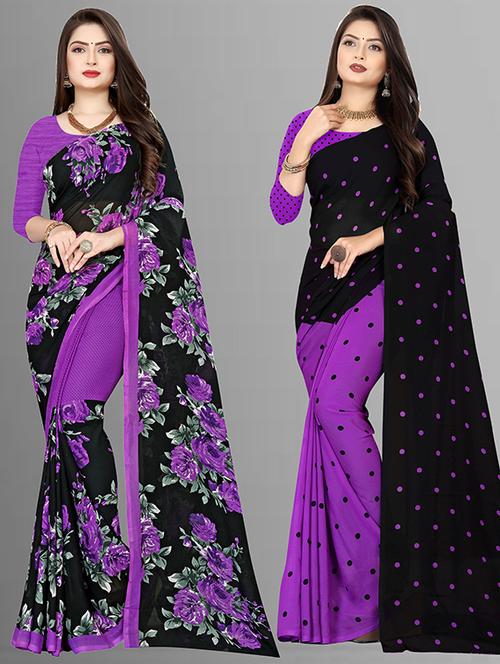 women multi color printed combo saree with blouse - 21432006 - Very Small Image - 1