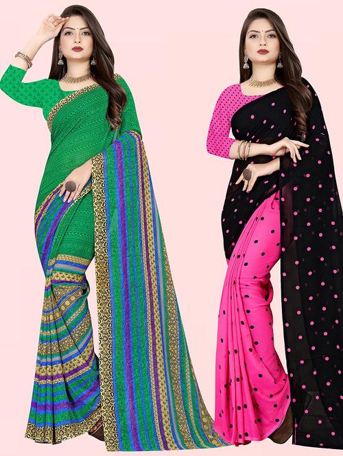 pack of 2 casual wear combo sarees with blouse - 21432010 - Very Small Image - 1