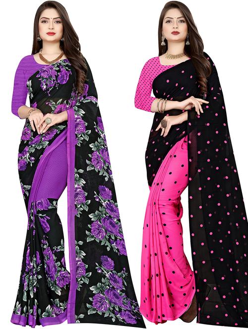 pack of 2 casual wear sarees with blouse - 21432012 - Very Small Image - 1