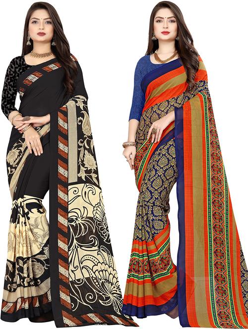 pack of 2 printed casual wear sarees with blouse - 21432014 - Very Small Image - 1