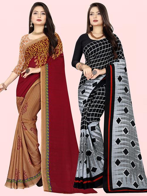 pack of 2 printed casual wear sarees with blouse - 21432016 - Very Small Image - 1