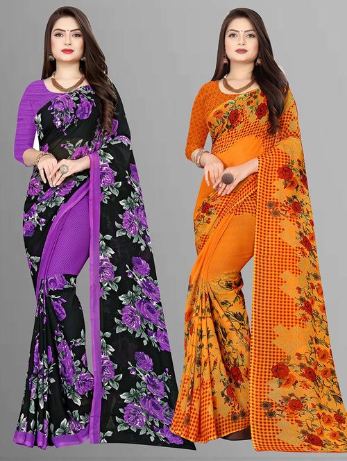 pack of 2 printed casual wear sarees with blouse - 21432017 - Very Small Image - 1