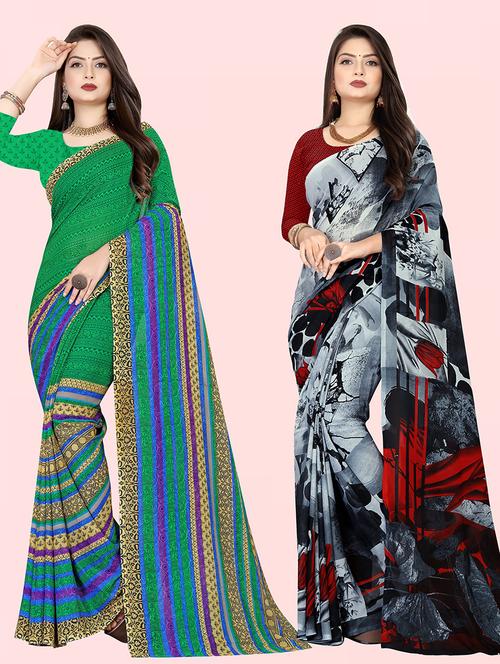 pack of 2 printed casual wear sarees with blouse - 21432018 - Very Small Image - 1