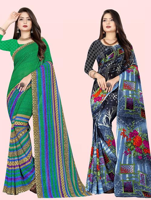 pack of 2 printed casual wear sarees with blouse - 21432022 - Very Small Image - 1
