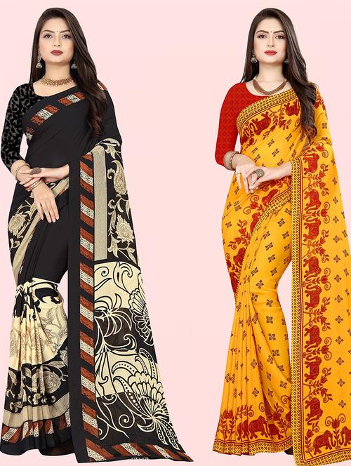 pack of 2 printed casual wear sarees with blouse - 21432025 - Very Small Image - 1