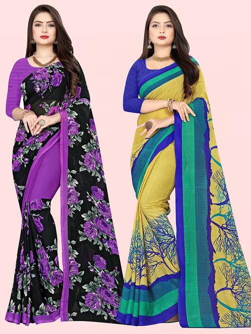 pack of 2 casual wear combo sarees with blouse - 21432028 - Very Small Image - 1