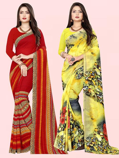 pack of 2 casual wear combo sarees with blouse - 21432029 - Very Small Image - 1