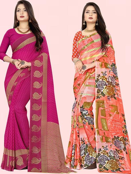 women pack of 2 casual wear sarees with blouse - 21432030 - Very Small Image - 1