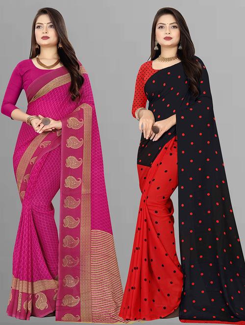 pack of 2 printed casual wear sarees with blouse - 21432036 - Very Small Image - 1