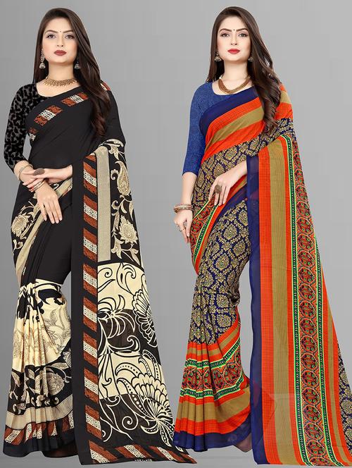 pack of 2 casual wear combo sarees with blouse - 21432038 - Very Small Image - 1