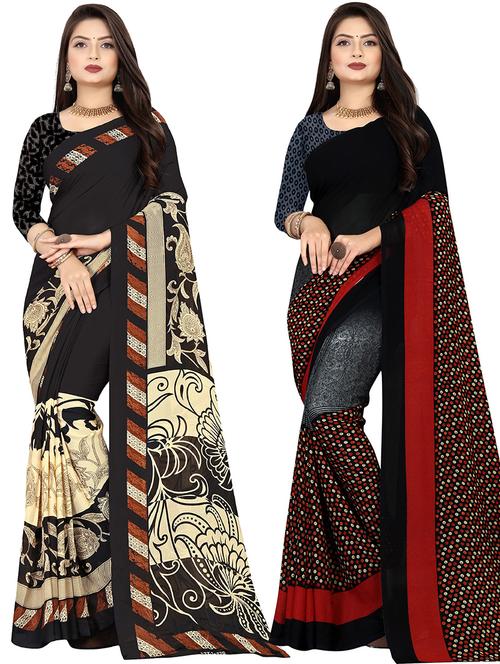 pack of 2 printed casual wear sarees with blouse - 21432041 - Very Small Image - 1