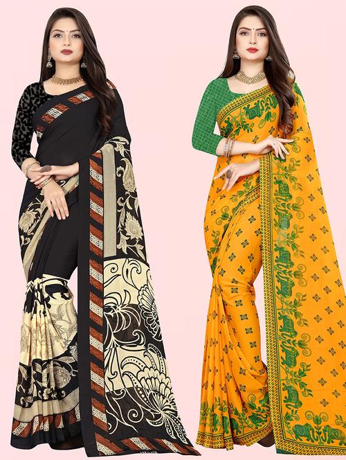 pack of 2 printed casual wear sarees with blouse - 21432042 - Very Small Image - 1
