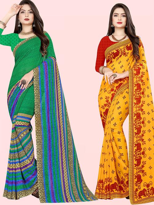 pack of 2 casual wear combo sarees with blouse - 21432048 - Very Small Image - 1