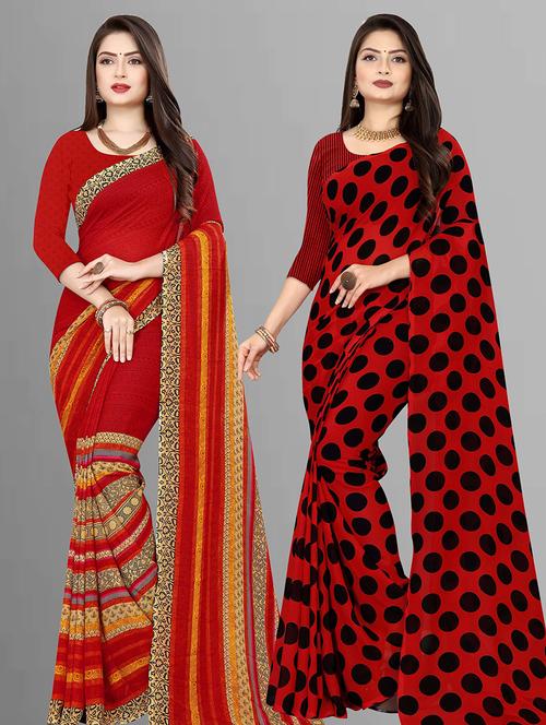 pack of 2 printed casual wear sarees with blouse - 21432049 - Very Small Image - 1