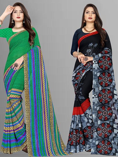 pack of 2 casual wear combo sarees with blouse - 21432061 - Very Small Image - 1