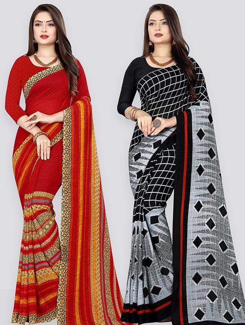 pack of 2 printed casual wear sarees with blouse - 21432070 - Very Small Image - 1