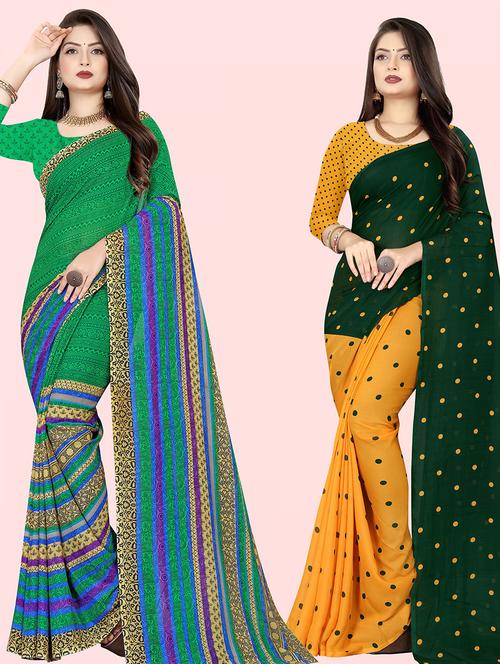 pack of 2 casual wear combo sarees with blouse - 21432073 - Very Small Image - 1