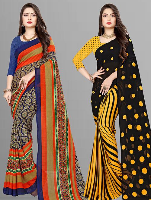 pack of 2 printed casual wear sarees with blouse - 21432082 - Very Small Image - 1