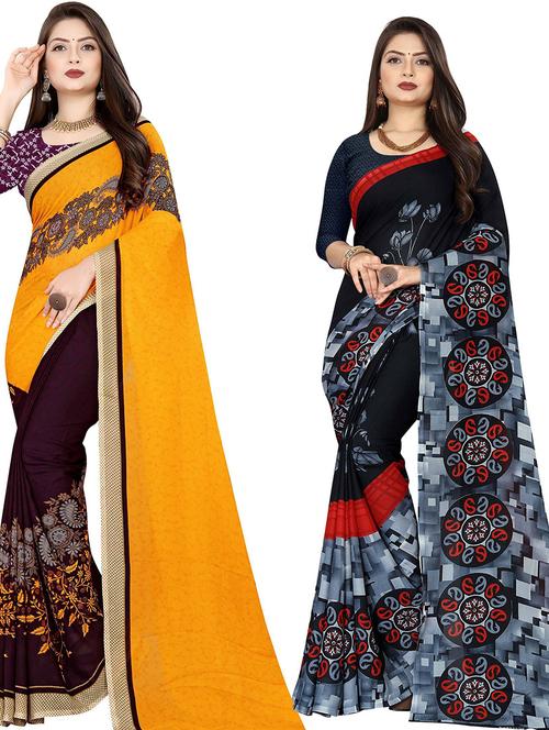 women multi color printed combo saree with blouse - 21432084 - Very Small Image - 1
