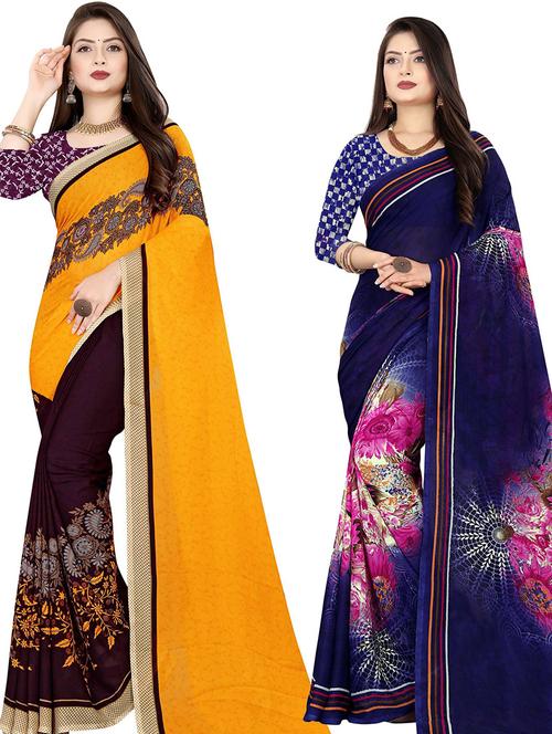 pack of 2 printed casual wear sarees with blouse - 21432085 - Very Small Image - 1