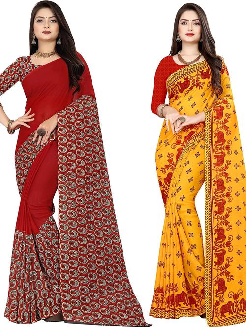 pack of 2 casual wear sarees with blouse - 21432088 - Very Small Image - 1