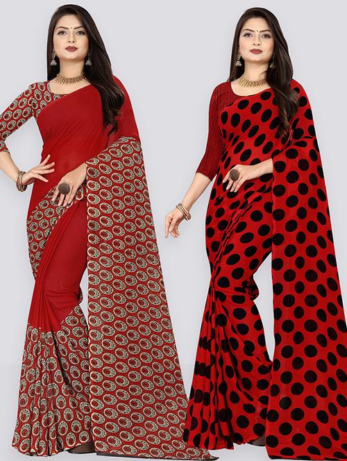 pack of 2 printed casual wear sarees with blouse - 21432092 - Very Small Image - 1