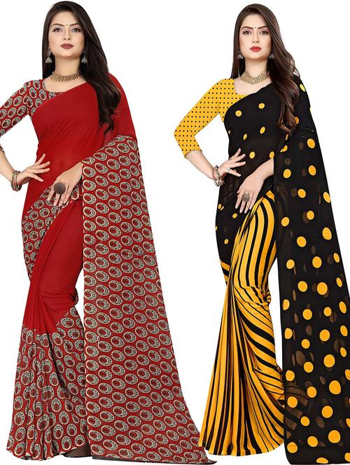 pack of 2 printed casual wear sarees with blouse - 21432095 - Very Small Image - 1