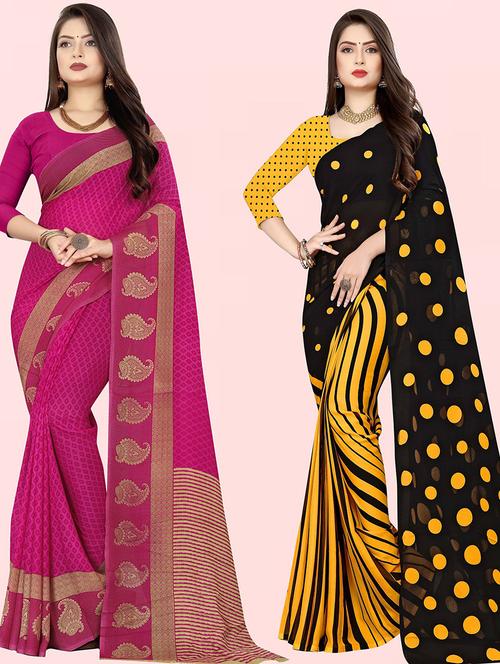 pack of 2 printed casual wear sarees with blouse - 21432097 - Very Small Image - 1
