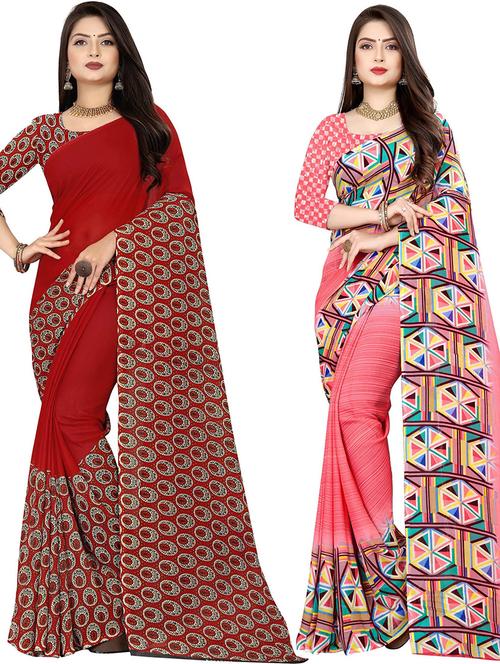 pack of 2 casual wear combo sarees with blouse - 21432098 - Very Small Image - 1