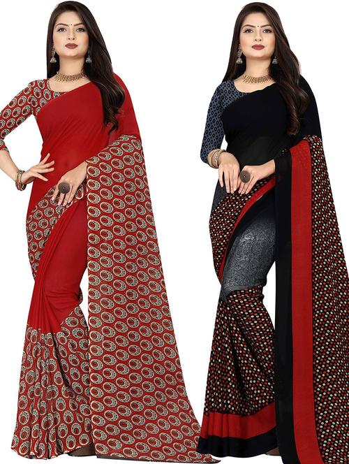 pack of 2 printed casual wear sarees with blouse - 21432100 - Very Small Image - 1