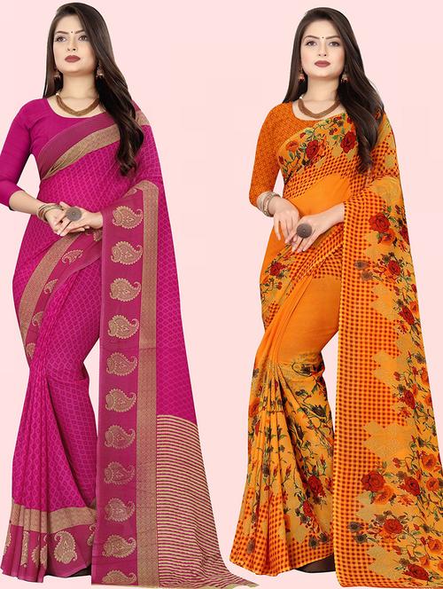 pack of 2 printed casual wear sarees with blouse - 21432101 - Very Small Image - 1