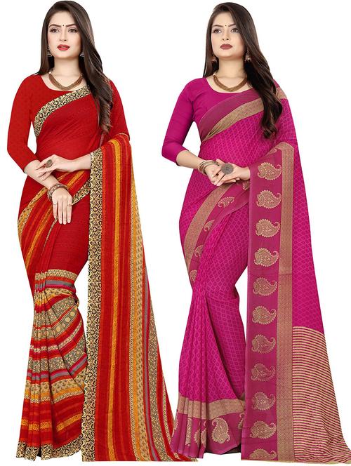 pack of 2 printed casual wear sarees with blouse - 21432106 - Very Small Image - 1