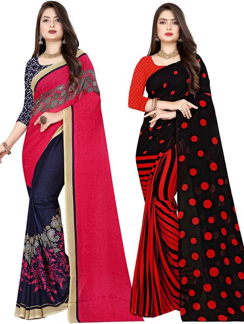 pack of 2 printed casual wear sarees with blouse - 21432108 - Very Small Image - 1