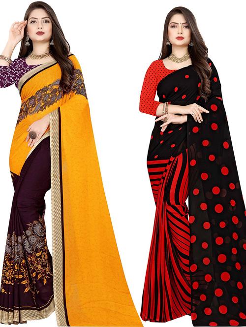pack of 2 printed casual wear sarees with blouse - 21432110 - Very Small Image - 1