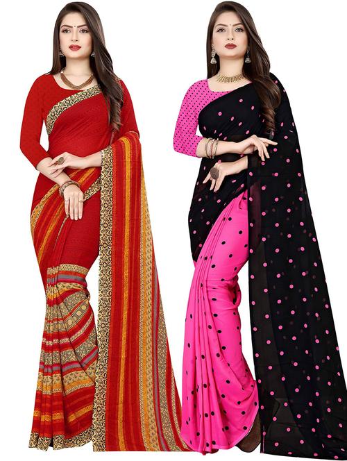 pack of 2 printed casual wear sarees with blouse - 21432111 - Very Small Image - 1