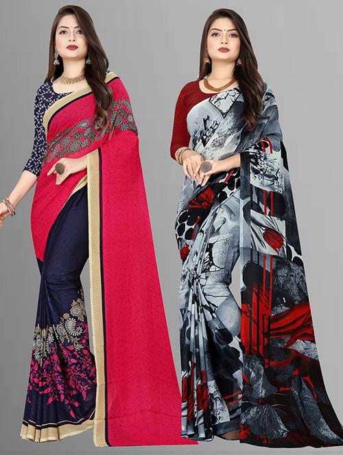 pack of 2 casual wear sarees with blouse - 21432113 - Very Small Image - 1