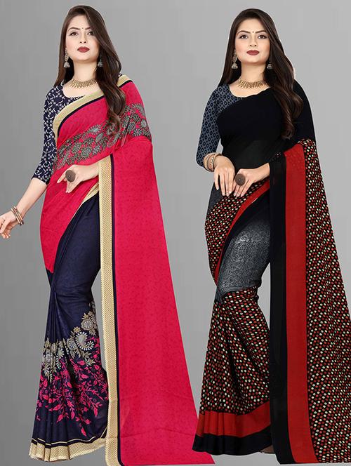 pack of 2 casual wear sarees with blouse - 21432115 - Very Small Image - 1