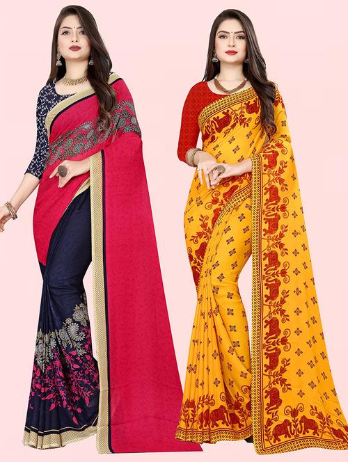 women multi color printed combo saree with blouse - 21432117 - Very Small Image - 1