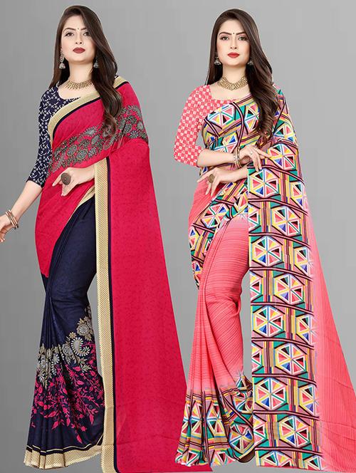 pack of 2 casual wear combo sarees with blouse - 21432120 - Very Small Image - 1