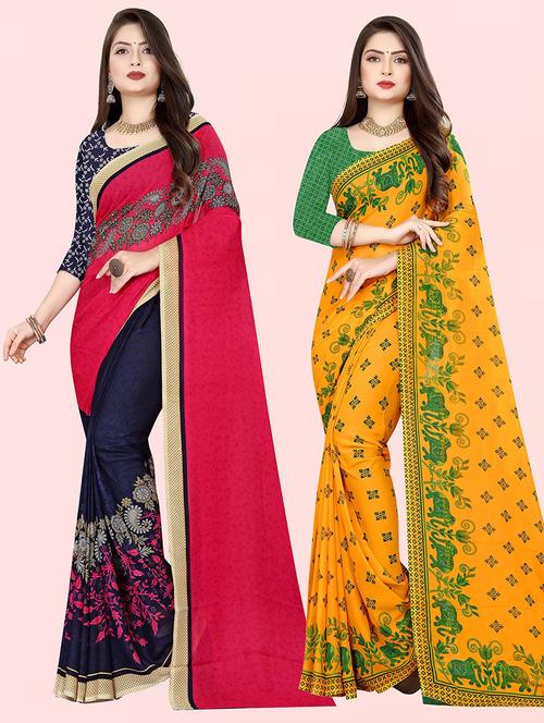 pack of 2 printed casual wear sarees with blouse - 21432126 - Very Small Image - 1