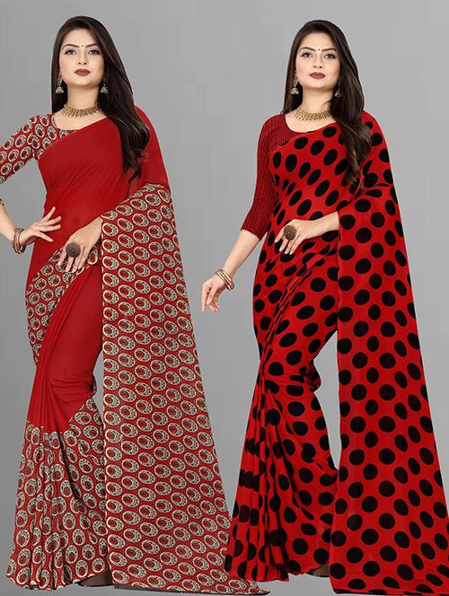 pack of 2 printed casual wear sarees with blouse - 21432128 - Very Small Image - 1