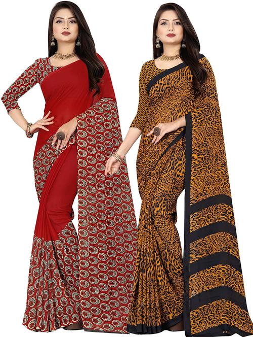 pack of 2 printed casual wear sarees with blouse - 21432129 - Very Small Image - 1