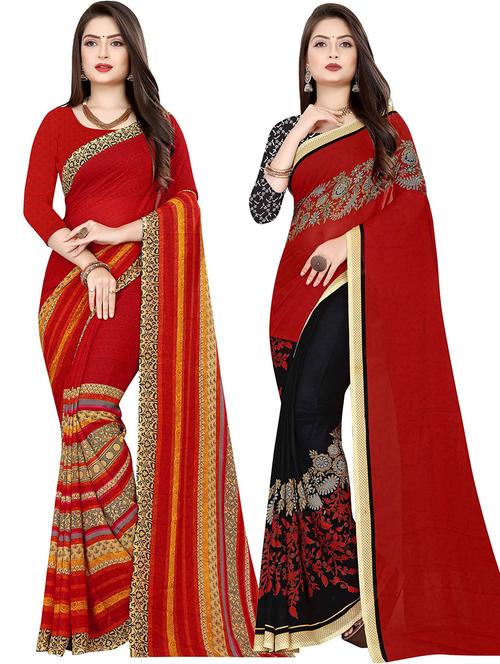 pack of 2 printed casual wear sarees with blouse - 21432132 - Very Small Image - 1