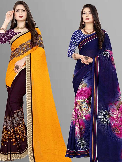 pack of 2 printed casual wear sarees with blouse - 21432135 - Very Small Image - 1
