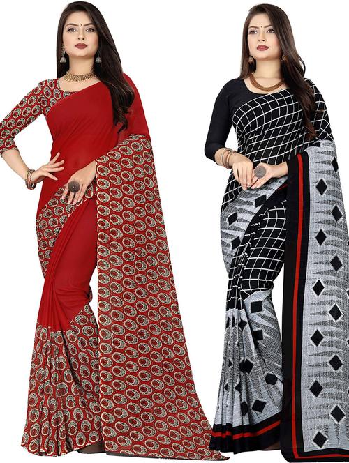 pack of 2 printed casual wear sarees with blouse - 21432139 - Very Small Image - 1