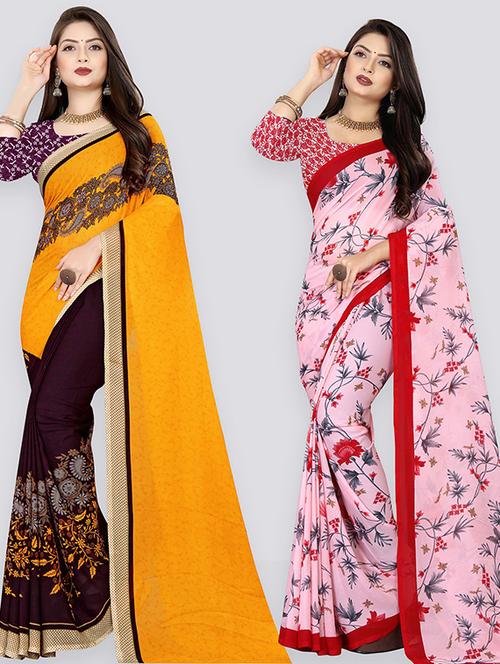 pack of 2 printed casual wear sarees with blouse - 21432140 - Very Small Image - 1